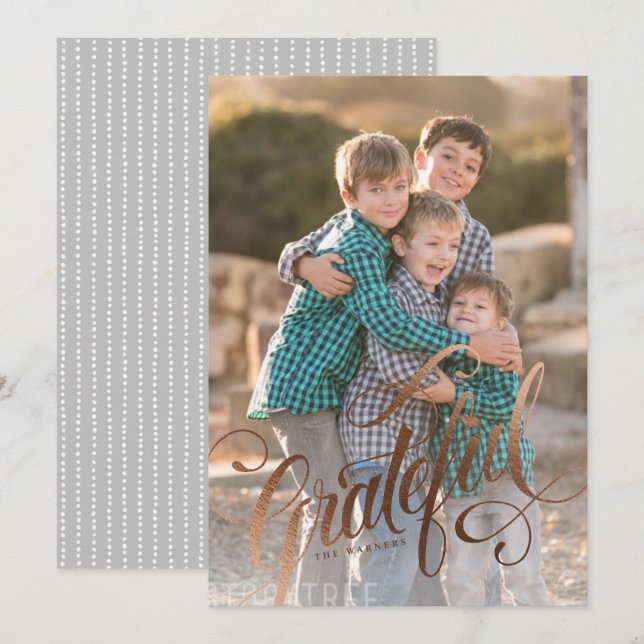 Cartes Pour Fêtes Annuelles Écriture Grateful faux-foil élégante  (Devant / Derrière)