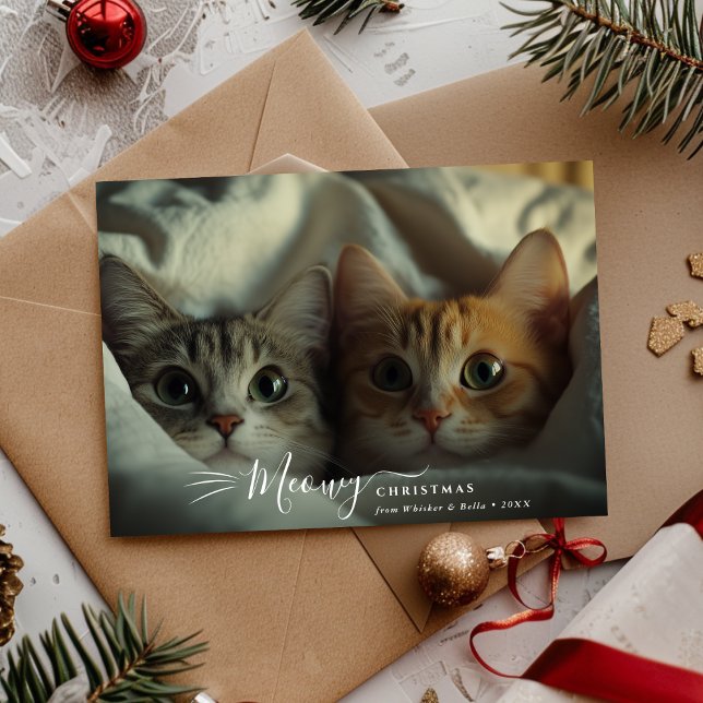 Cartes Pour Fêtes Annuelles Écriture manuscrite décontractée Meowy Christmas P (Créateur téléchargé)