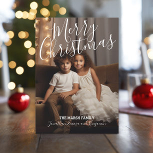 Cartes Pour Fêtes Annuelles Écriture manuscrite Joyeux Noël et photo complète