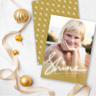 Cartes Pour Fêtes Annuelles Écriture manuscrite Shine Glow Script Or Ombré Pho