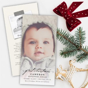 Cartes Pour Fêtes Annuelles Écriture manuscrite vintage 1ère photo de Noël du 
