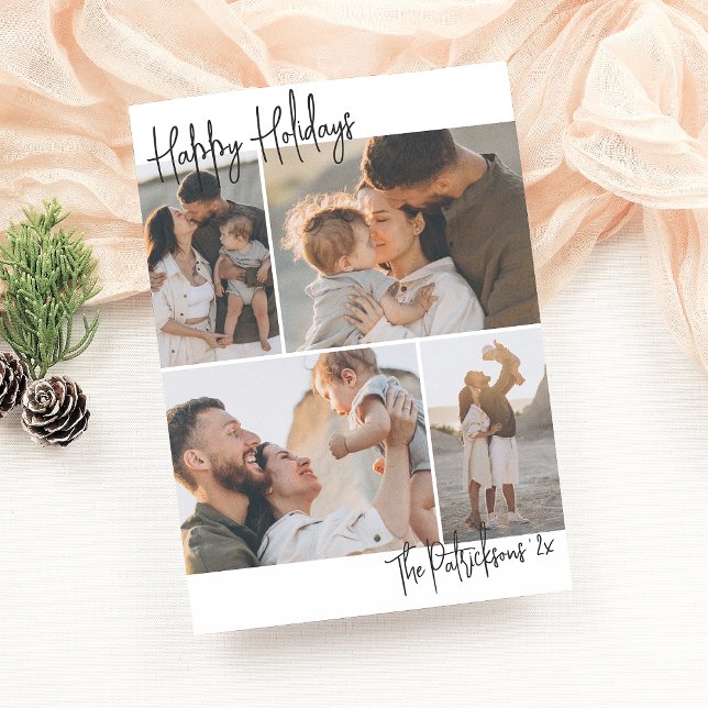 Cartes Pour Fêtes Annuelles Écriture moderne 4 Fêtes de Noël multi-photos (Créateur téléchargé)