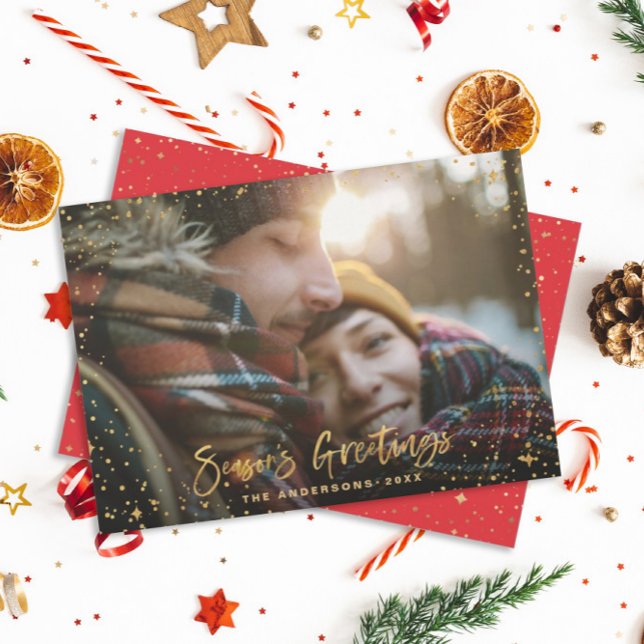 Cartes Pour Fêtes Annuelles Écriture or rouge Bonnes Fêtes étoiles 1 photo (Créateur téléchargé)