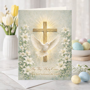 Cartes Pour Fêtes Annuelles Écriture religieuse de Pâques Lys Croix