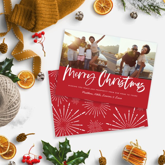 Cartes Pour Fêtes Annuelles Écriture rouge et blanc joyeux Noël multi photo H (Créateur téléchargé)