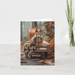 Cartes Pour Fêtes Annuelles Écureuil Charmant avec Wagon en Bois Miniature