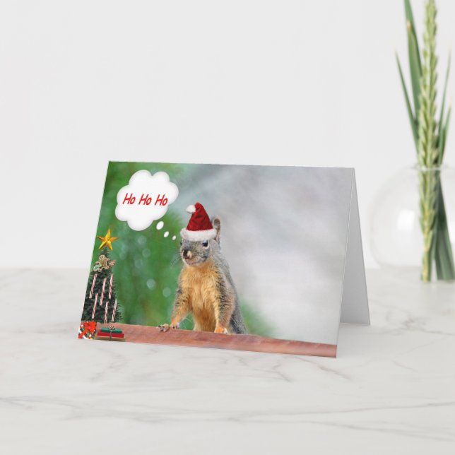 Cartes Pour Fêtes Annuelles Écureuil de Joyeux Noël indiquant Ho Ho Ho ! (Devant)