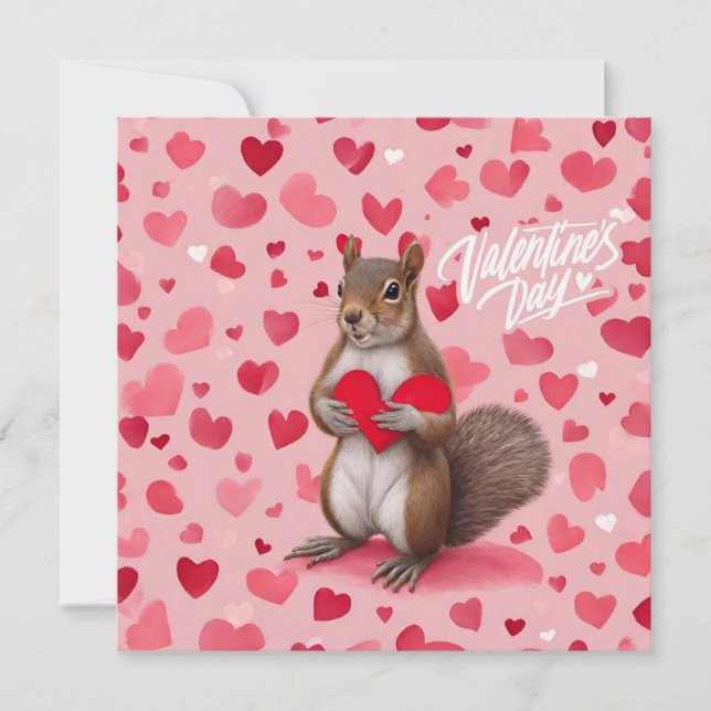 Cartes Pour Fêtes Annuelles Écureuil de la Saint-Valentin avec des cœurs  (Devant)