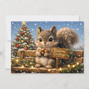 Cartes Pour Fêtes Annuelles Écureuil de Noël avec noix et sapin de Noël
