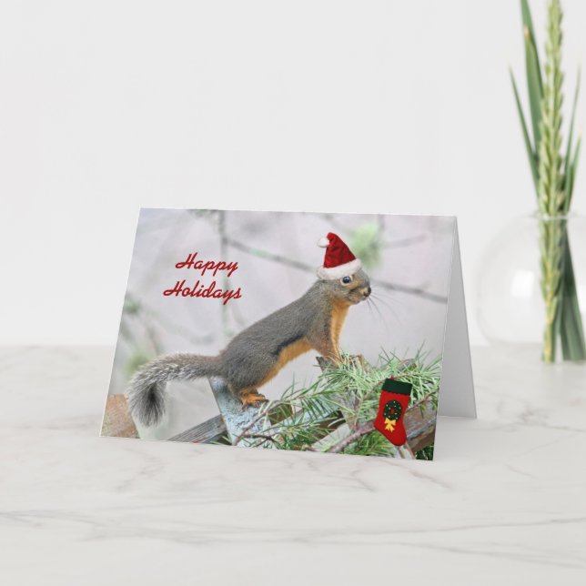 Cartes Pour Fêtes Annuelles Écureuil de Noël avec réserve de Noël (Devant)