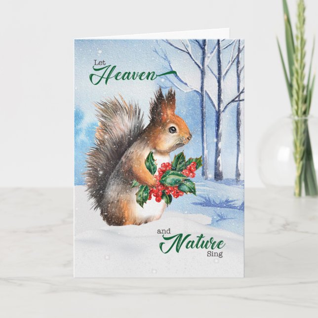 Cartes Pour Fêtes Annuelles Écureuil de Noël avec thème de la nature sainte (Devant)