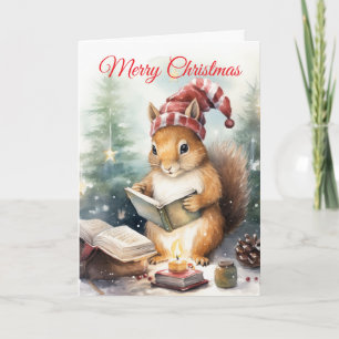 Cartes Pour Fêtes Annuelles Écureuil de Noël lisant