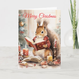 Cartes Pour Fêtes Annuelles Écureuil de Noël lisant