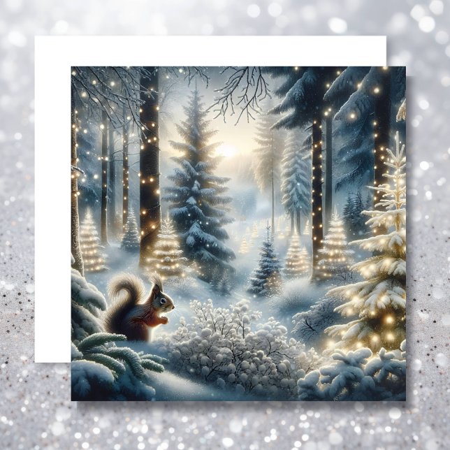 Cartes Pour Fêtes Annuelles Écureuil de Noël Magique Forêt d'hiver enchantée (Créateur téléchargé)