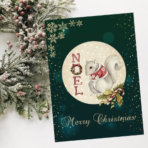 Cartes Pour Fêtes Annuelles Écureuil de Noël Vintage, Snowflakes