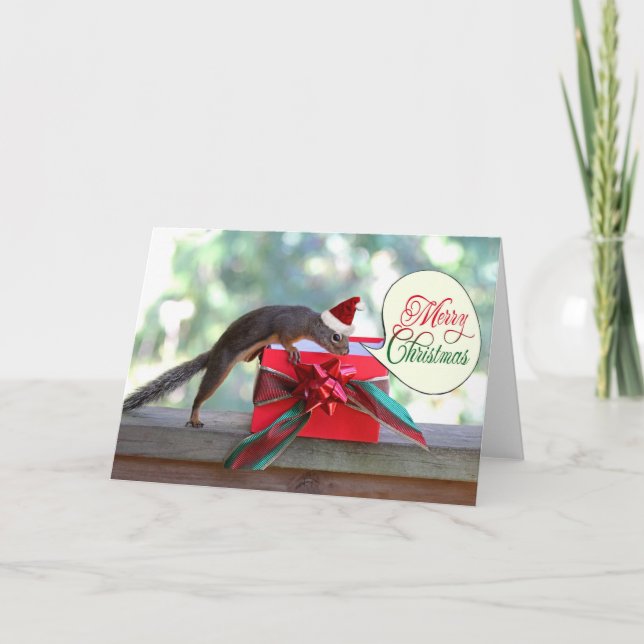 Cartes Pour Fêtes Annuelles Écureuil d'ouverture Noël présent (Devant)
