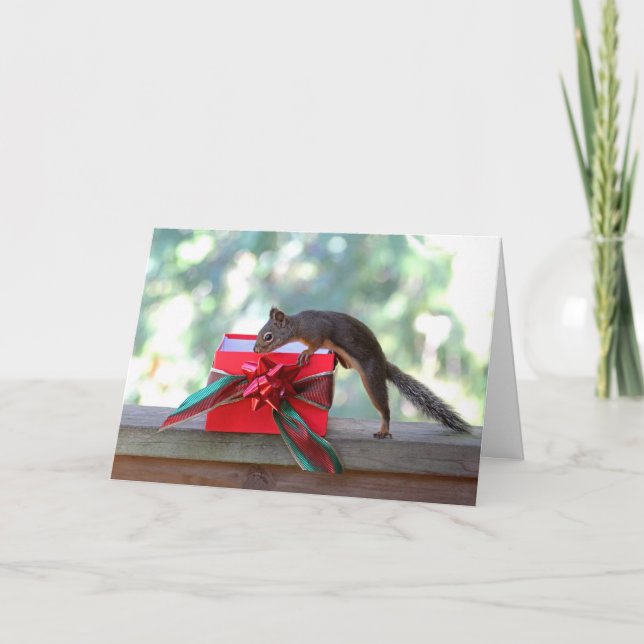 Cartes Pour Fêtes Annuelles Écureuil d'ouverture Noël présent (Devant)