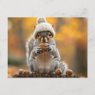 Cartes Pour Fêtes Annuelles Écureuil en Knit Casquette tenant la noix