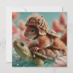 Cartes Pour Fêtes Annuelles Écureuil géant chevauchant une tortue
