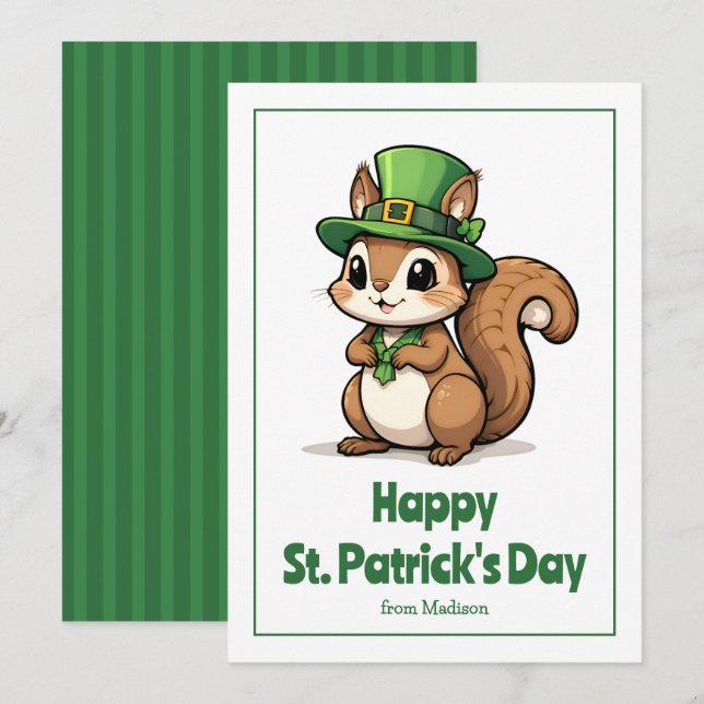 Cartes Pour Fêtes Annuelles Écureuil mignon de la Saint-Patrick avec chapeau v (Devant / Derrière)