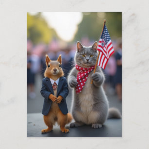 Cartes Pour Fêtes Annuelles Écureuil patriotique et chat