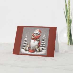 Cartes Pour Fêtes Annuelles Écureuils drôles jouent dans la neige avec Santa É