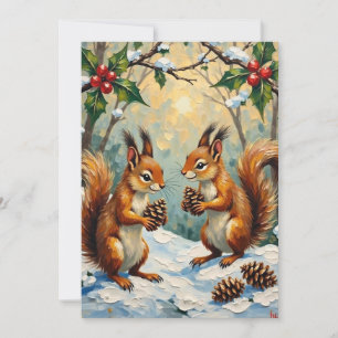 Cartes Pour Fêtes Annuelles Écureuils vintage rassemblant des pommes de pin po