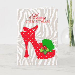 Cartes Pour Fêtes Annuelles Edgy Christmas High Heel Shoe Red Dots Holiday