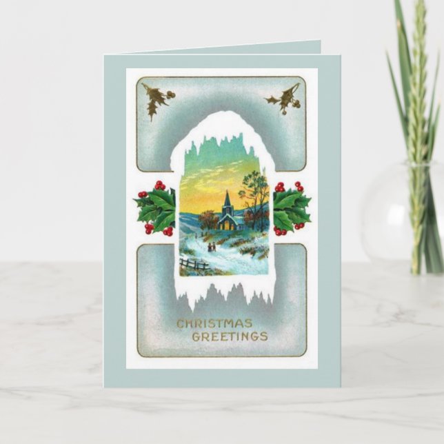 Cartes Pour Fêtes Annuelles Editable Une église en hiver (Devant)