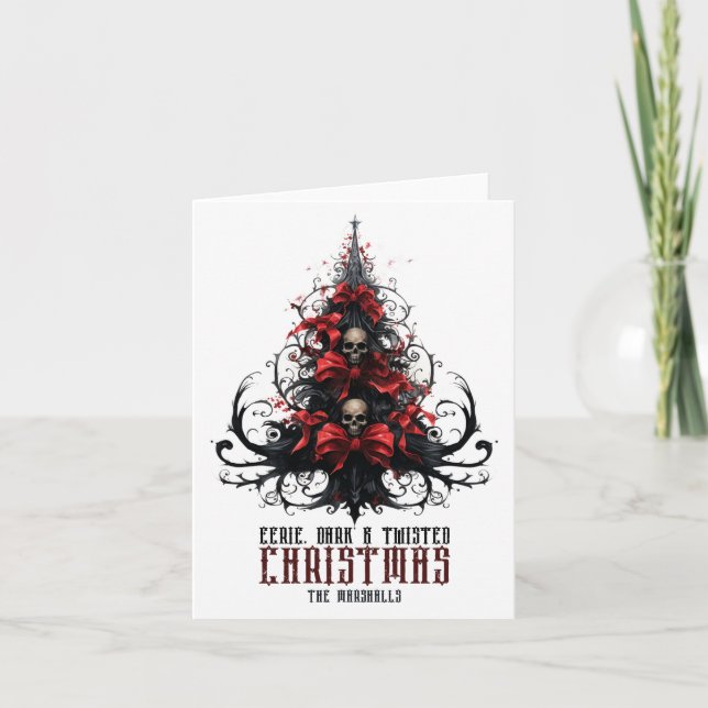 Cartes Pour Fêtes Annuelles Eerie Dark Twisted Xmas Tree Skull Goth (Devant)