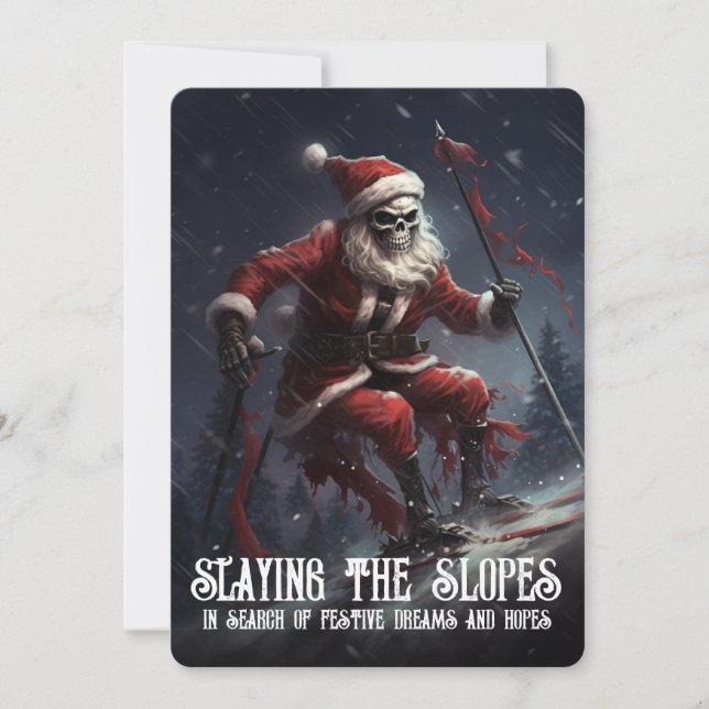 Cartes Pour Fêtes Annuelles Eerie Skeleton Père Noël Ski Goth Macabre Noël (Devant)