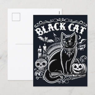 Cartes Pour Fêtes Annuelles Éffrayant Black Cat Halloween Wallpaper — 2025 Nui
