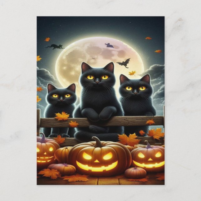 Cartes Pour Fêtes Annuelles Éffrayant Black Cat Halloween Wallpaper — 2025 Nui (Devant)