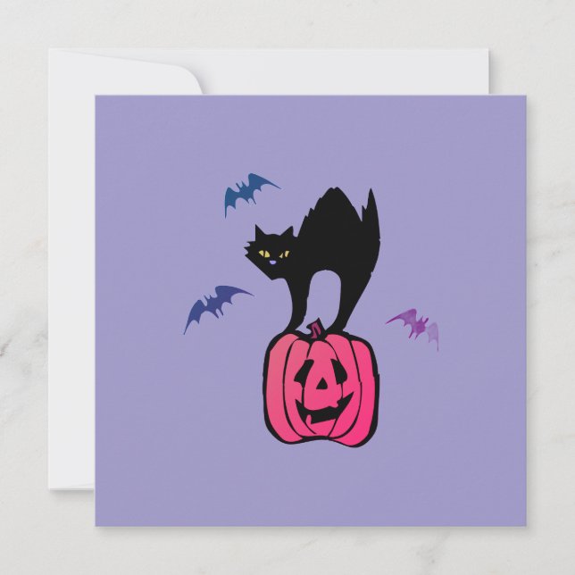 Cartes Pour Fêtes Annuelles Éffrayant Chat Halloween Citrouille Pop Art (Devant)