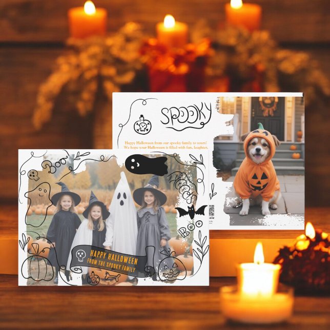 Cartes Pour Fêtes Annuelles Éffrayant Happy Halloween illustrations 2 photos (Spooky Happy Halloween illustrations 2 photos Holiday Card)