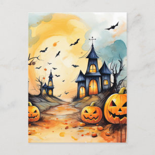 Cartes Pour Fêtes Annuelles Éffrayant Jack O’Lanterns Bats Halloween