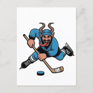 Cartes Pour Fêtes Annuelles Éffrayant Krampus Jouer Hockey sur glace Sport
