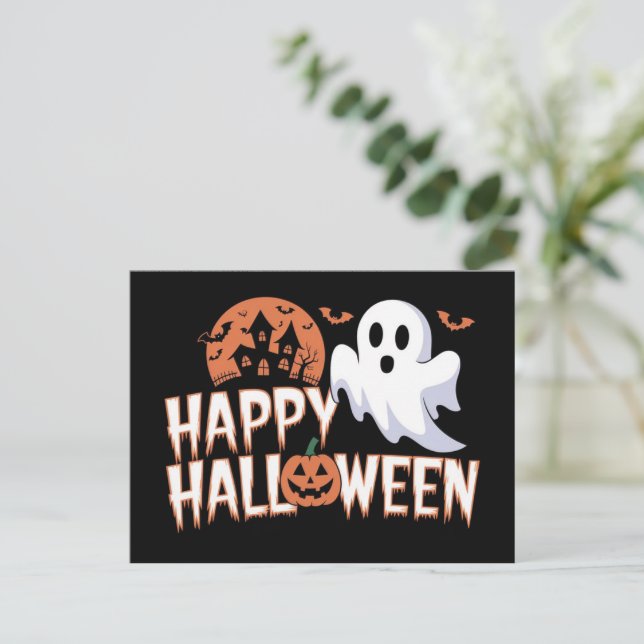 Cartes Pour Fêtes Annuelles Éffrayant mignon Happy Halloween fantôme (Debout devant)