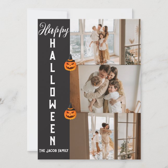 Cartes Pour Fêtes Annuelles Éffrayant moderne Halloween Famille Trois Photo Co (Devant)