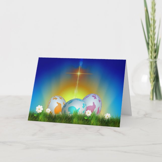 Cartes Pour Fêtes Annuelles Eggs, Sunrise, et Cross Easter (Devant)