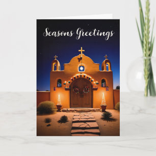 Cartes Pour Fêtes Annuelles Église Adobe Nouveau-Mexique Scène de Noël