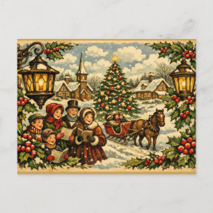 Cartes Pour Fêtes Annuelles Église de Noël victorienne et chants de Noël