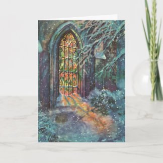 Cartes Pour Fêtes Annuelles Eglise de Noël vintage avec vitre en verre