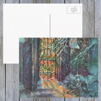 Cartes Pour Fêtes Annuelles Eglise de Noël vintage avec vitre en verre