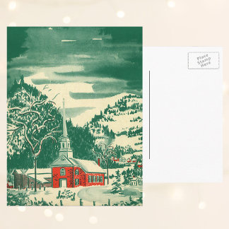 Cartes Pour Fêtes Annuelles Eglise de Noël Vintage, paysage de neige en hiver