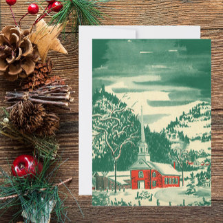 Cartes Pour Fêtes Annuelles Eglise de Noël Vintage, paysage de neige en hiver