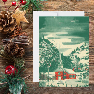 Cartes Pour Fêtes Annuelles Église de Noël vintage, paysage enneigé en hiver