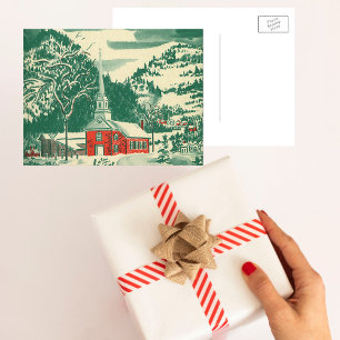 Cartes Pour Fêtes Annuelles Église de Noël vintage, paysage enneigé en hiver