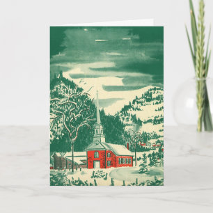 Cartes Pour Fêtes Annuelles Église de Noël vintage, paysage enneigé en hiver