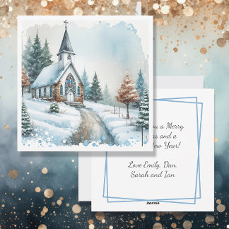 Cartes Pour Fêtes Annuelles Église par un jour d'hiver | Noël aquarelle